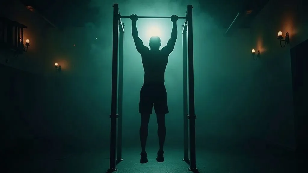Person performing negative pull-up on sturdy bar